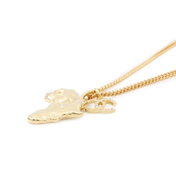 CHANEL CC Logo African Continent Motif Necklace Metal/Faux Pearl /Rhinestone - Picture 3 of 15